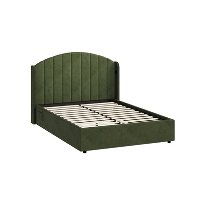 Bed Frame Double With Gas Lift Storage USB Charging Velvet