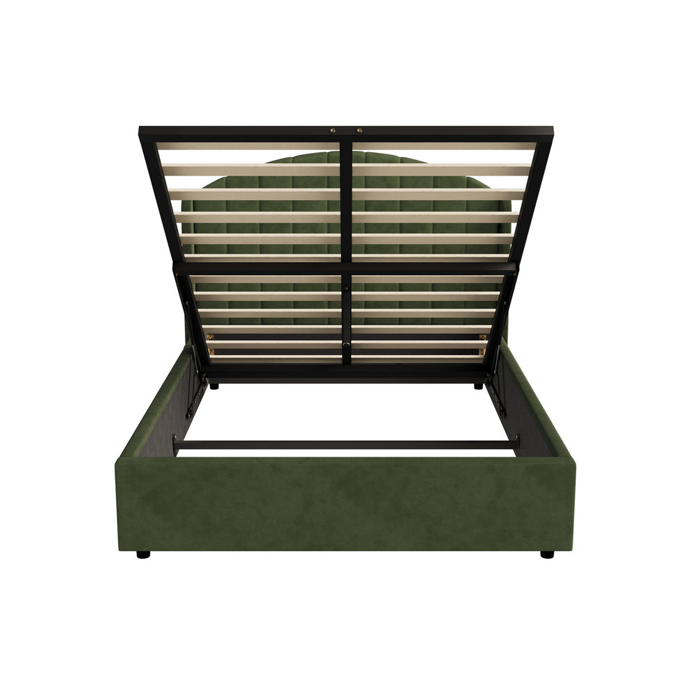 Bed Frame Double With Gas Lift Storage USB Charging Velvet