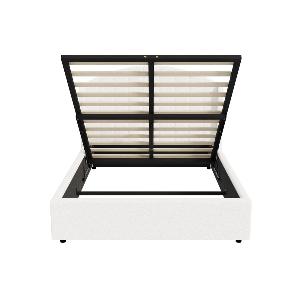 Bed Frame Double With Gas Lift Storage USB Charging Boucle