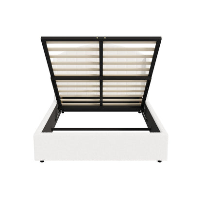Bed Frame Double With Gas Lift Storage USB Charging Boucle