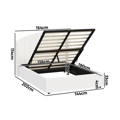Bed Frame Double With Gas Lift Storage USB Charging Boucle