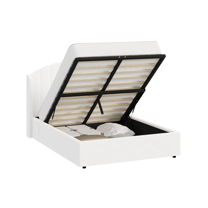 Bed Frame Double With Gas Lift Storage USB Charging Boucle