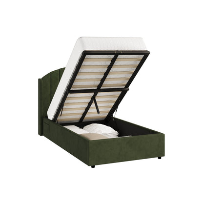 Bed Frame King Single Gas Lift Storage USB Charging Velvet
