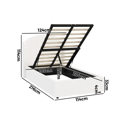 Bed Frame King Single Gas Lift Storage USB Charging Boucle