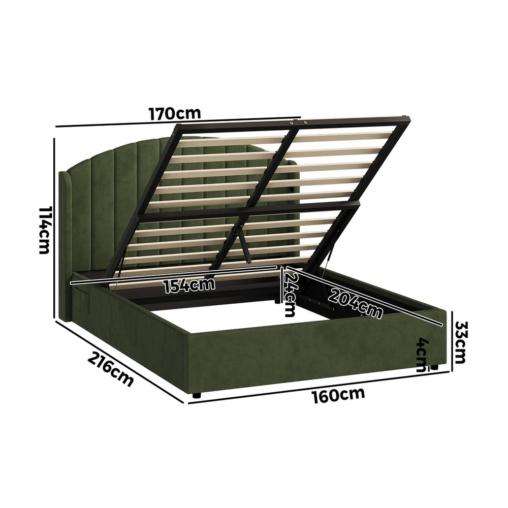 Bed Frame Queen With Gas Lift Storage USB Charging Velvet