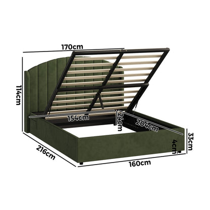 Bed Frame Queen With Gas Lift Storage USB Charging Velvet