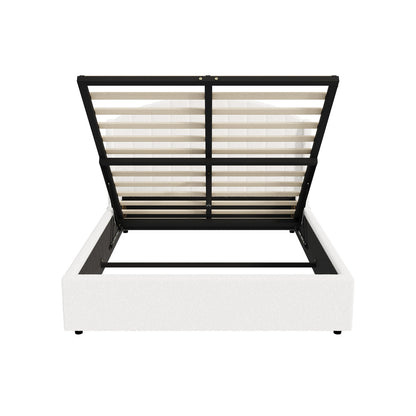 Queen Gas Lift Storage Bed Boucle USB Charging | HomeAndLivi