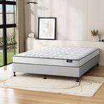 King Bed Frame Upholstered Platform with Bonnell Spring Mattress Beige