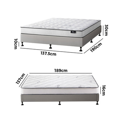 King Bed Frame Upholstered Platform with Bonnell Spring Mattress Beige