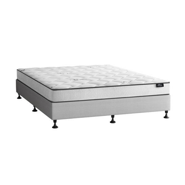  King Bed Frame Upholstered Platform with Bonnell Spring Mattress Beige