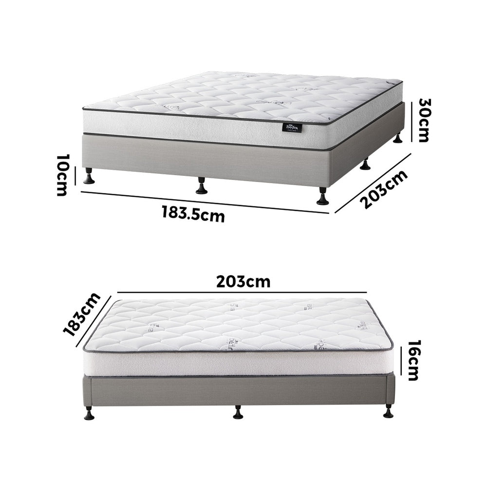 King Bed Frame Upholstered Platform with Bonnell Spring Mattress Beige