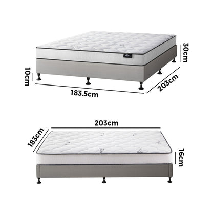 King Bed Frame Upholstered Platform with Bonnell Spring Mattress Beige