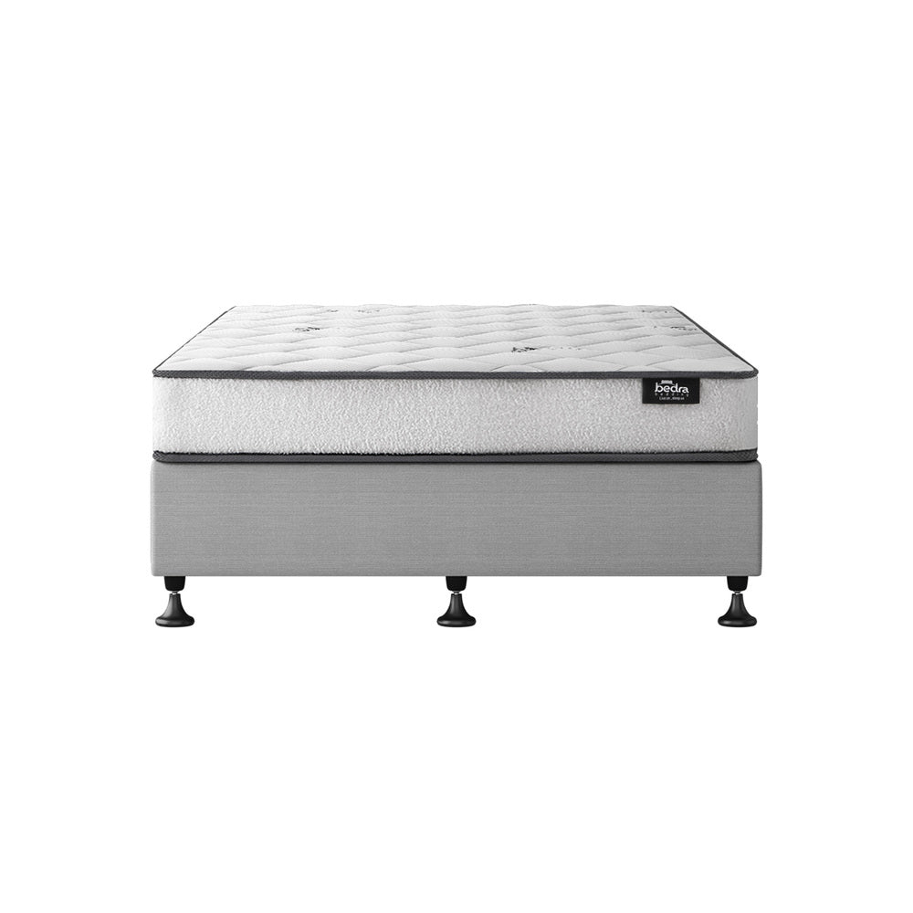 King Bed Frame Upholstered Platform with Bonnell Spring Mattress Beige