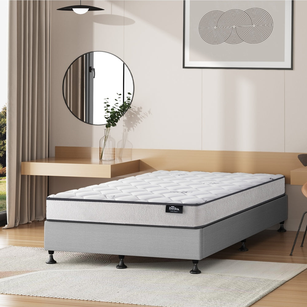 King Bed Frame Upholstered Platform with Bonnell Spring Mattress Beige