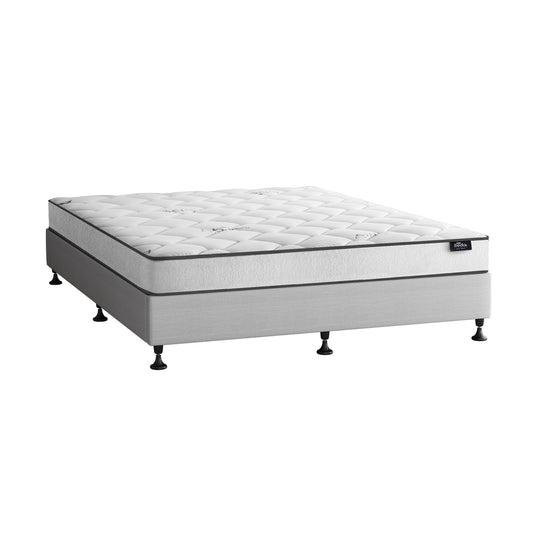 Queen Bed Frame Upholstered Platform With Mattress Medium Firm 6.0 Coil Wooden Beige