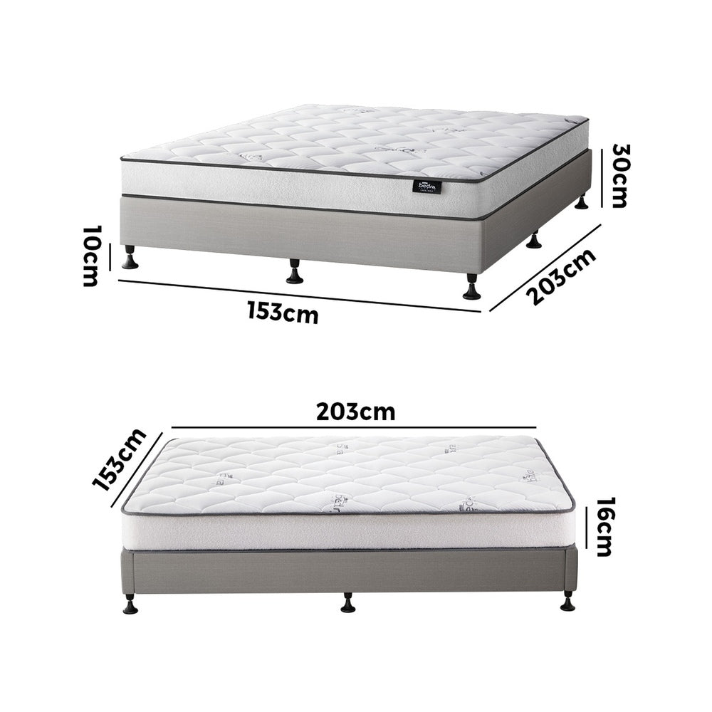 Queen Bed Frame Upholstered Platform With Mattress Medium Firm 6.0 Coil Wooden Beige