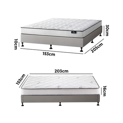 Queen Bed Frame Upholstered Platform With Mattress Medium Firm 6.0 Coil Wooden Beige