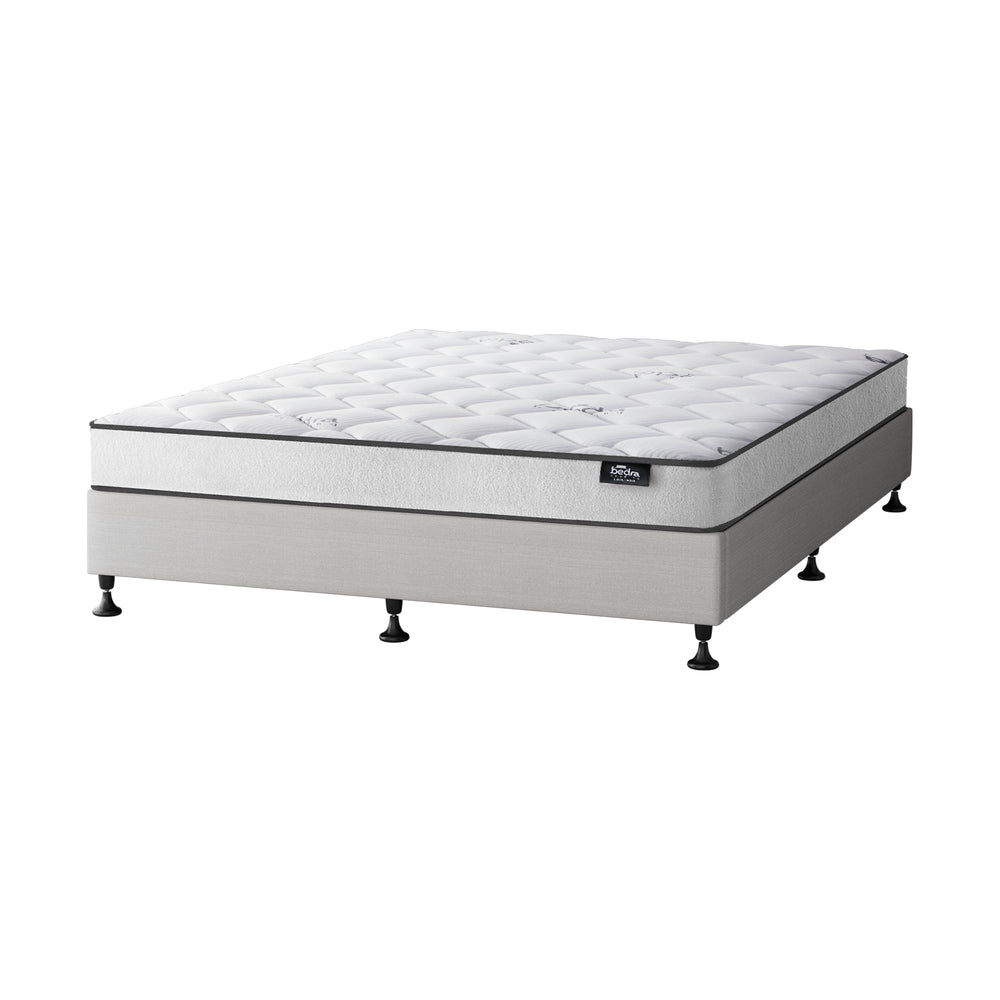 Queen Bed Frame Upholstered Platform With Mattress Medium Firm 6.0 Coil Wooden Beige