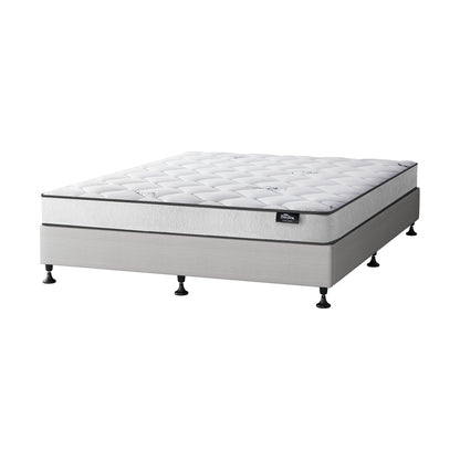 Queen Bed Frame Upholstered Platform With Mattress Medium Firm 6.0 Coil Wooden Beige