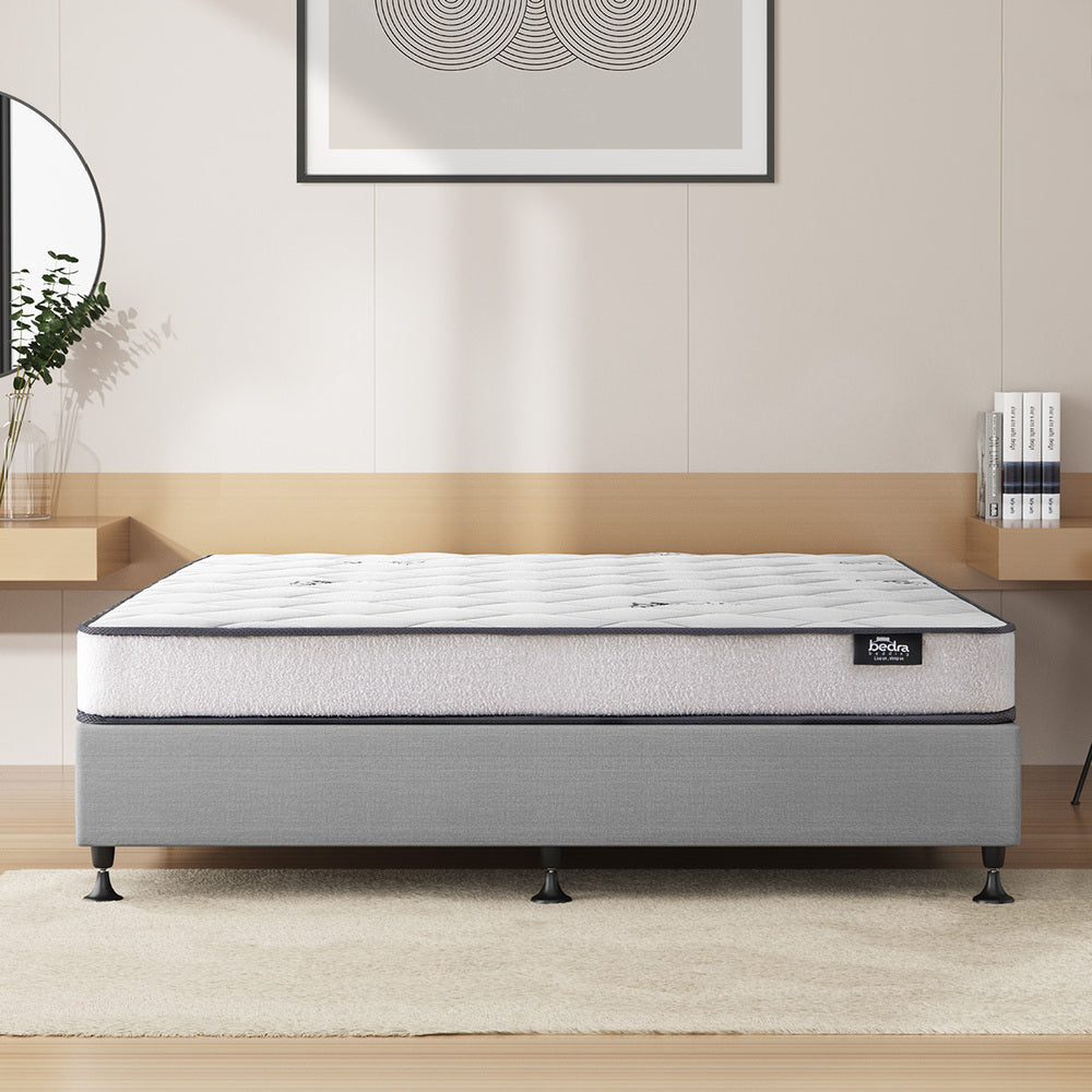 Queen Bed Frame Upholstered Platform With Mattress Medium Firm 6.0 Coil Wooden Beige
