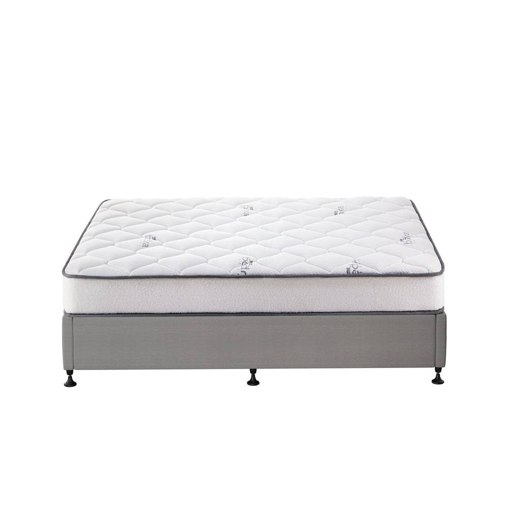 King Bed Frame Upholstered Platform with Bonnell Spring Mattress Beige