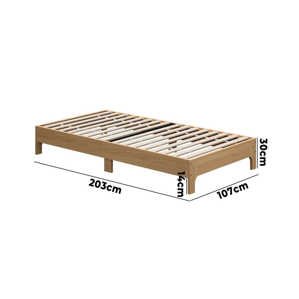 King Single Wooden Bed Frame Natural 203x107x30cm