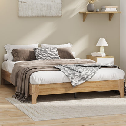 Queen Size Wooden Bed Frame Natural 203x153x30cm