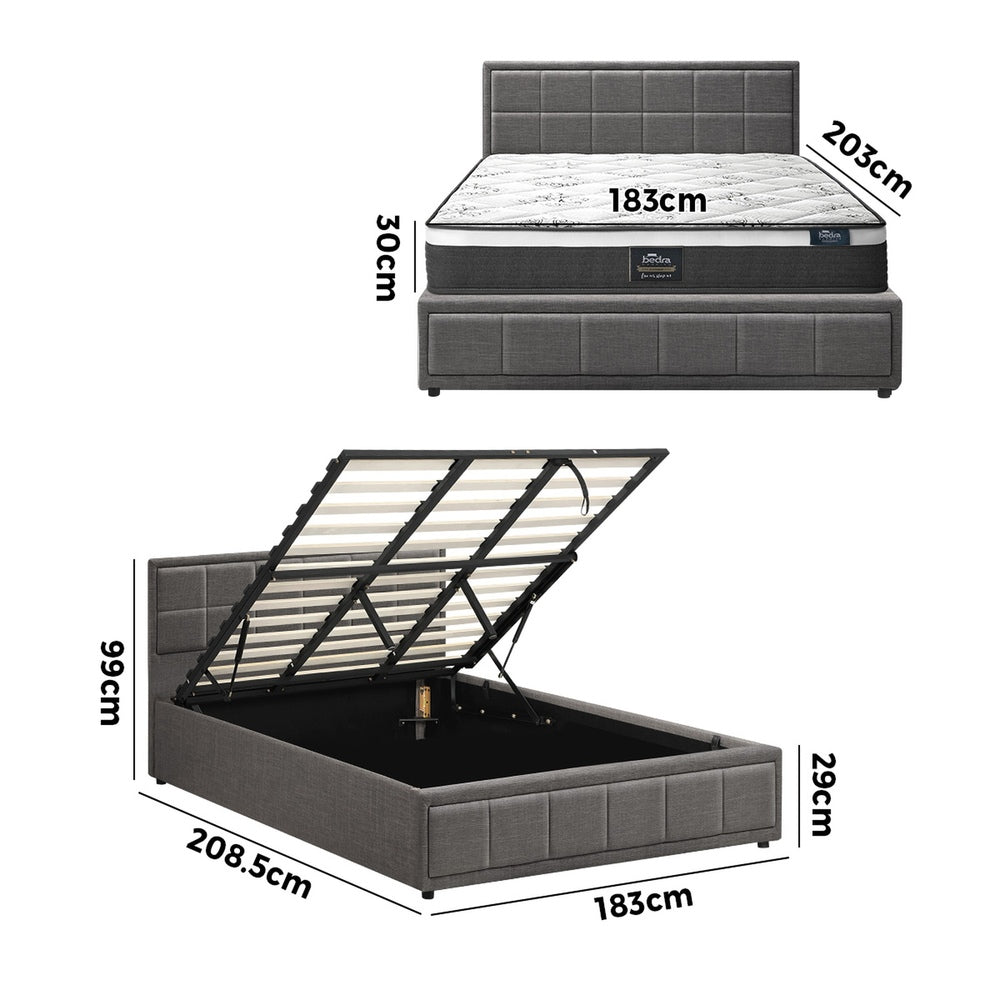 Bed Frame With Mattress Set Double Queen & King Size Gas Lift Grey BOSS