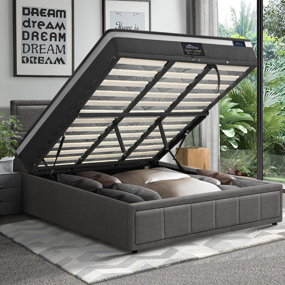 Bed Frame With Mattress Set Double Queen & King Size Gas Lift Grey BOSS