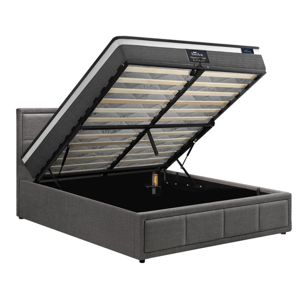  Bed Frame With Mattress Set King Single Gas Lift Grey BOSS