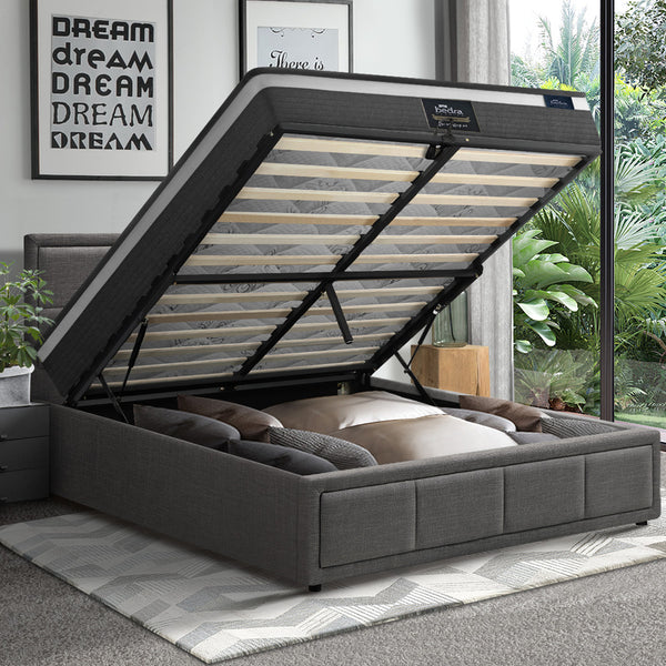  Bed Frame With Mattress Set King Single Gas Lift Grey BOSS