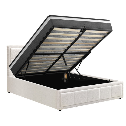 Bed Frame With Mattress Set Double Size Gas Lift White BOSS