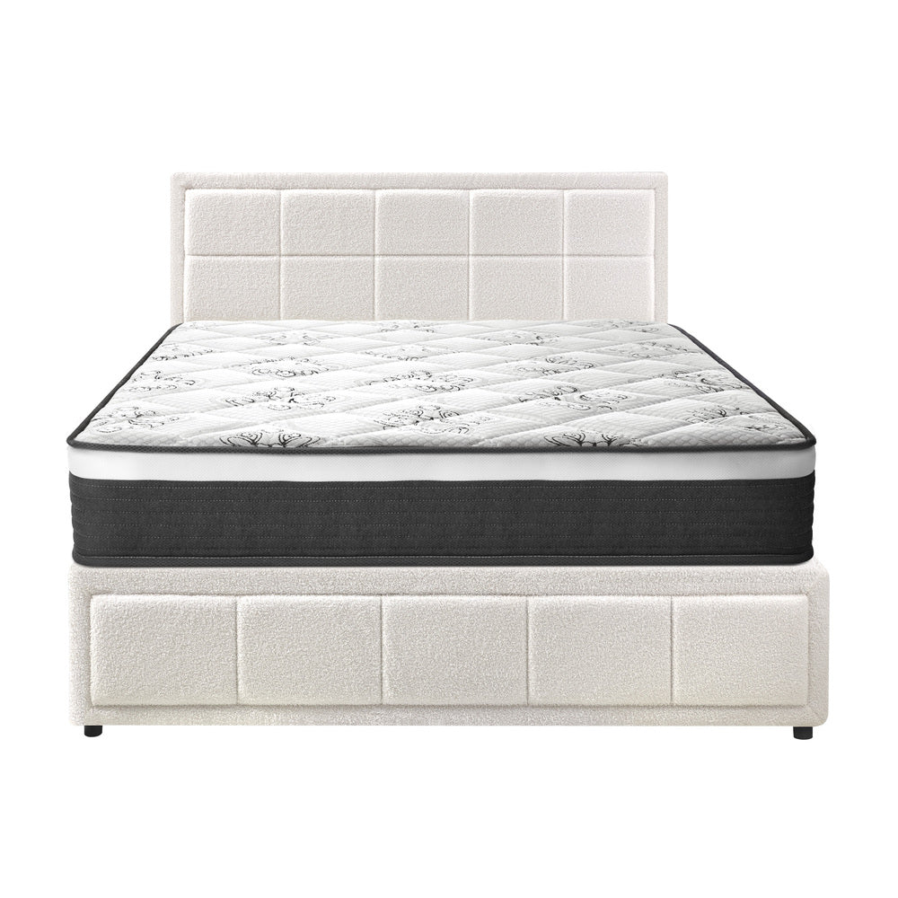 Bed Frame With Mattress Set Double Size Gas Lift White BOSS