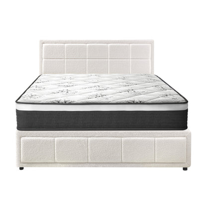 Bed Frame With Mattress Set Double Size Gas Lift White BOSS