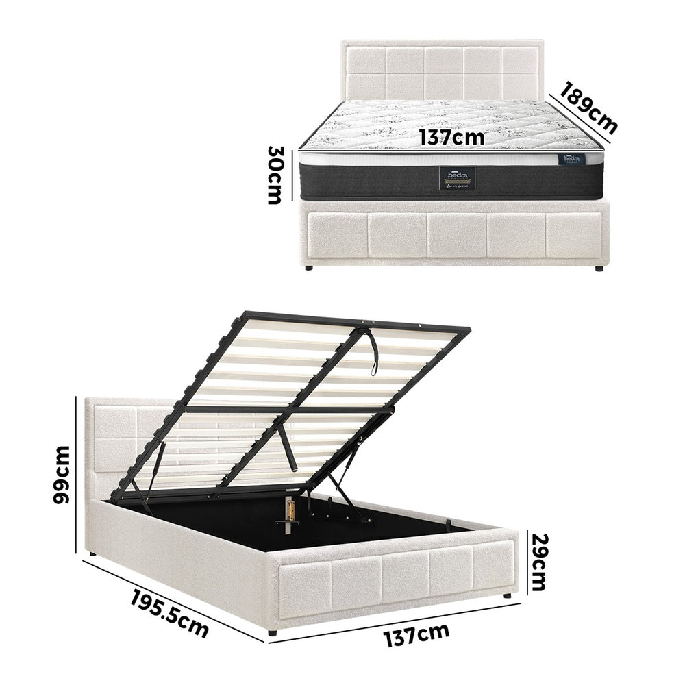 Bed Frame With Mattress Set Double Size Gas Lift White BOSS