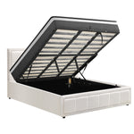 King Size Bed Frame with Gas Lift Mattress Set in White for Bedroom Use