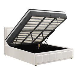 King Size Bed Frame with Gas Lift Mattress Set in White for Bedroom Use