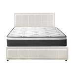 King Size Bed Frame with Gas Lift Mattress Set in White for Bedroom Use