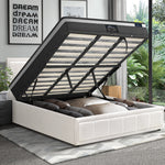 King Size Bed Frame with Gas Lift Mattress Set in White for Bedroom Use