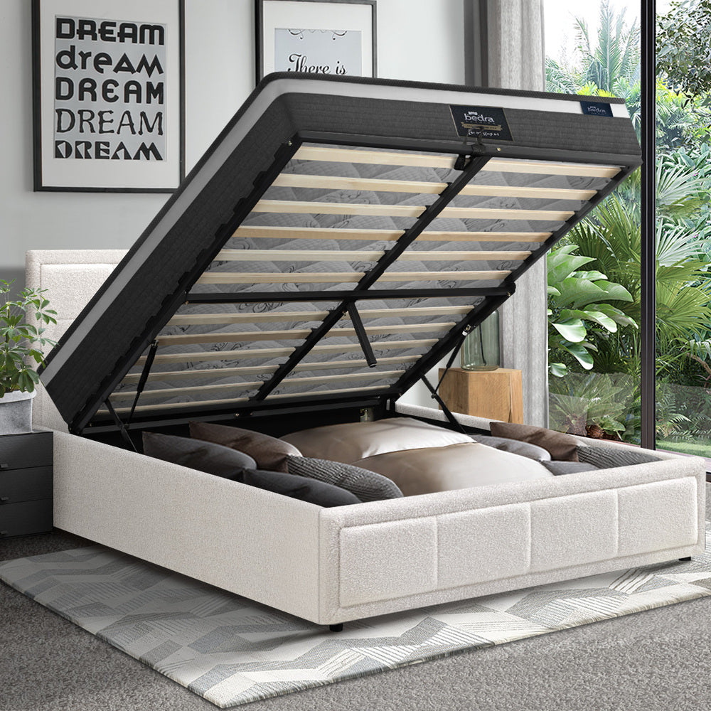 Bed Frame with Mattress Set King Single &King Size Gas Lift Boucle BILY