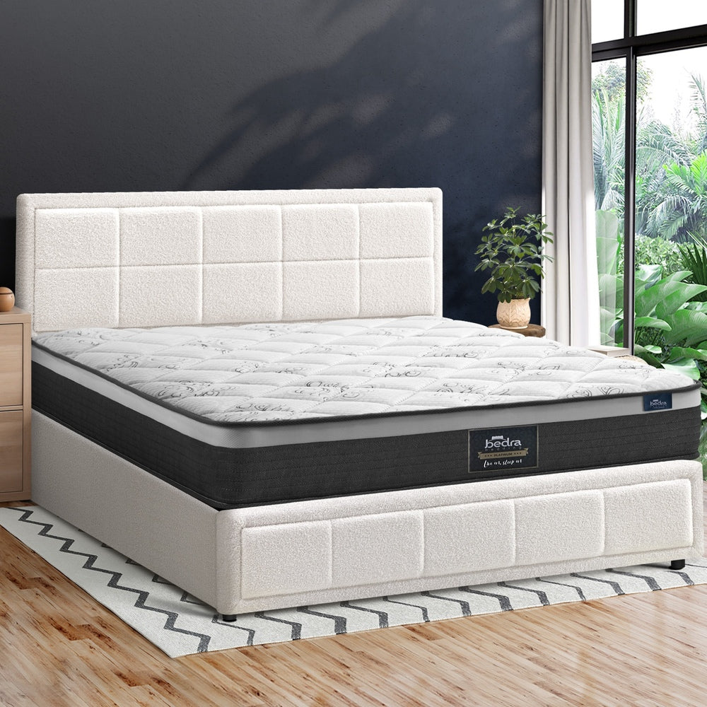 Bed Frame With Mattress Set Queen Size Gas Lift White BOSS