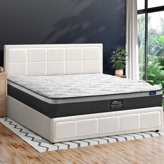 Bed Frame With Mattress Set Queen Size Gas Lift White BOSS