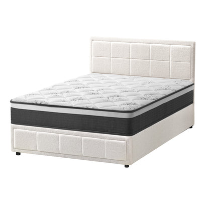 Bed Frame With Mattress Set Queen Size Gas Lift White BOSS