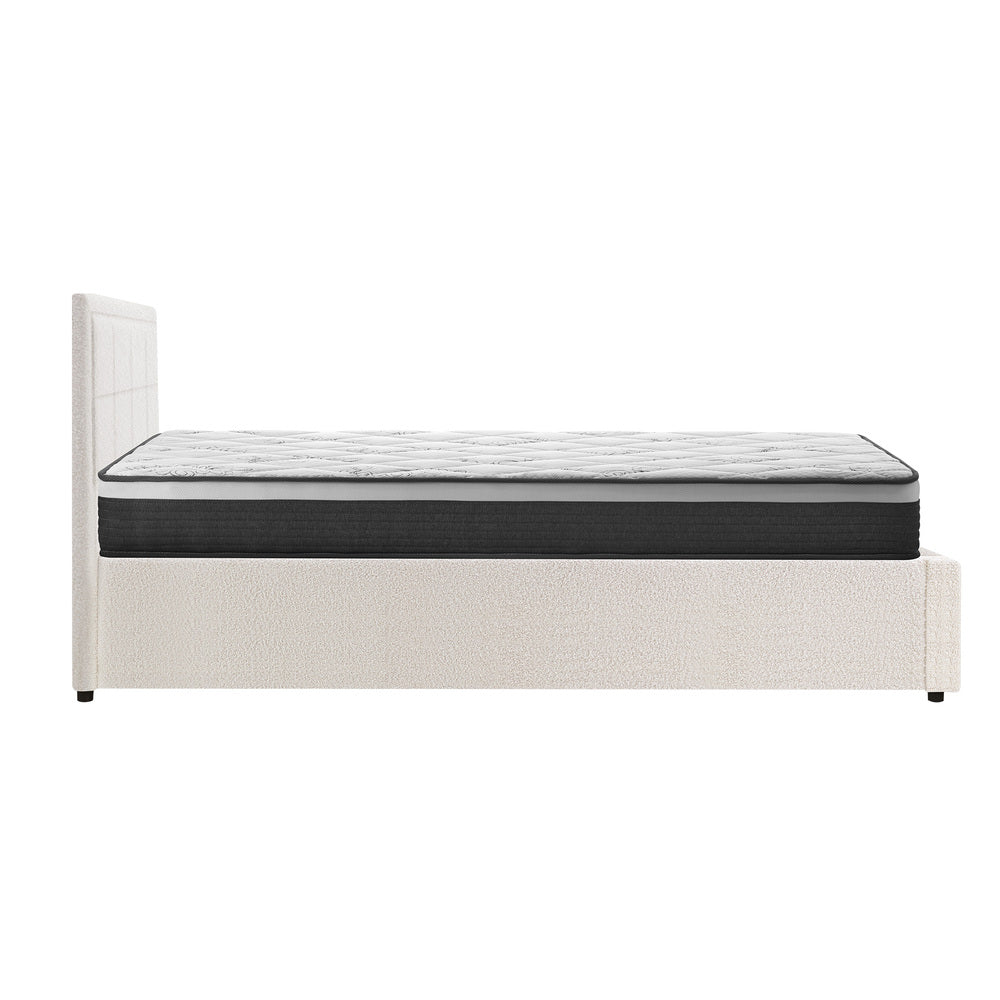 Bed Frame With Mattress Set Queen Size Gas Lift White BOSS