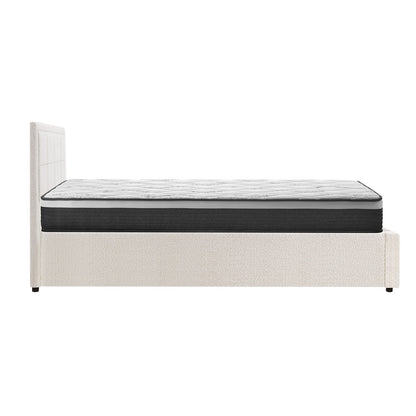 Bed Frame With Mattress Set Queen Size Gas Lift White BOSS