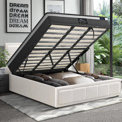 Bed Frame With Mattress Set Queen Size Gas Lift White BOSS