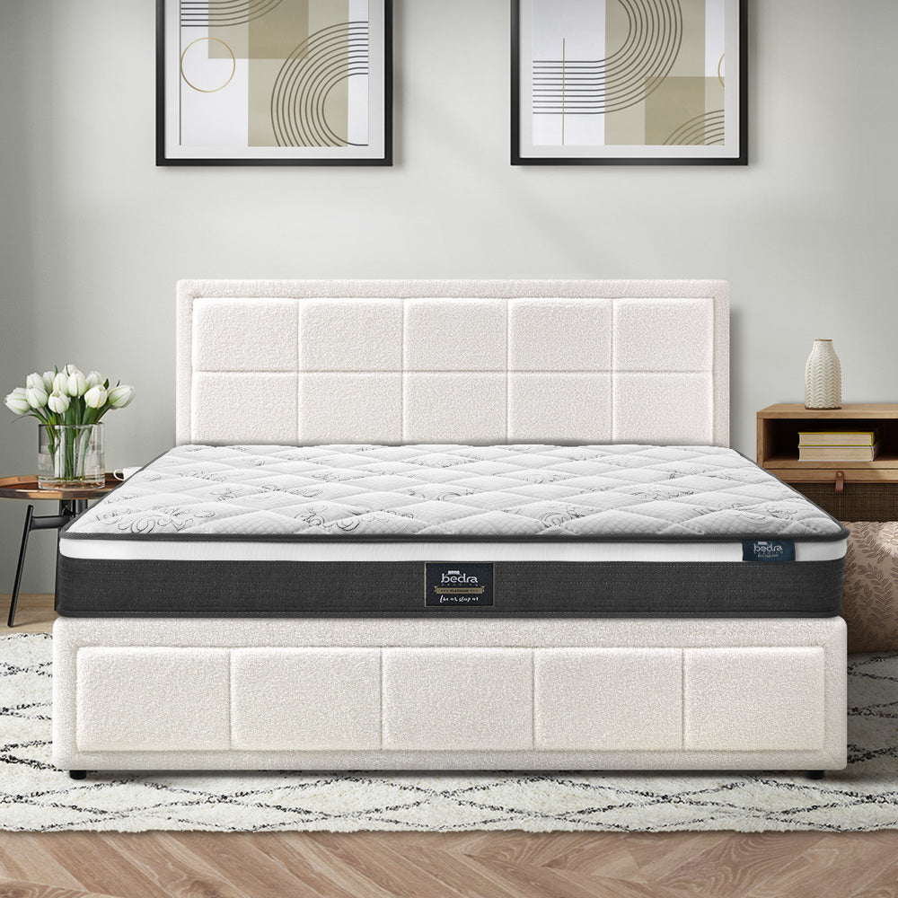 Bed Frame With Mattress Set Queen Size Gas Lift White BOSS