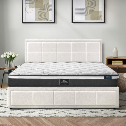 Bed Frame With Mattress Set Queen Size Gas Lift White BOSS