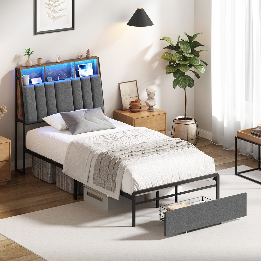 King Single Bed Frame Storage 225.5x153.5x115cm