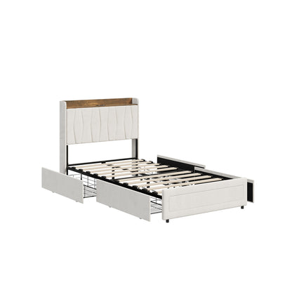 King Single Bed Frame 4 Drawers Charging Station | HomeAndLiving